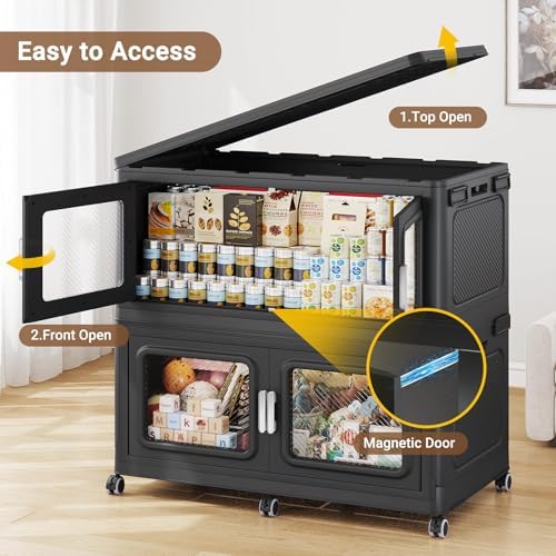 BROVIEW 385Gal Storage Bins, 1540Qt Extra Large Stackable Storage Box with Lids & Wheels - Heavy Duty Collapsible Plastic Cabinets, Open Front Door for Sundries in Home & Office, Black 7 Pack - Image 3