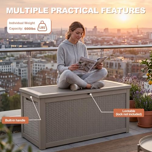 EFU Outdoor Storage Box 360 Gallon Deck Box, Waterproof Resin, Grey - Image 6