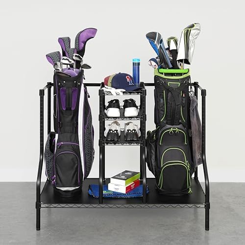 SafeRacks Golf Equipment Organizer Rack, Golf Bag Storage Rack for Garage, Fits 2 XL Bags & Accessories - Standard and Deluxe - Image 2