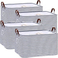 Hinwo 70L Extra Large Canvas Storage Bin with Lid and Handles, 4-Pack by Hinwo