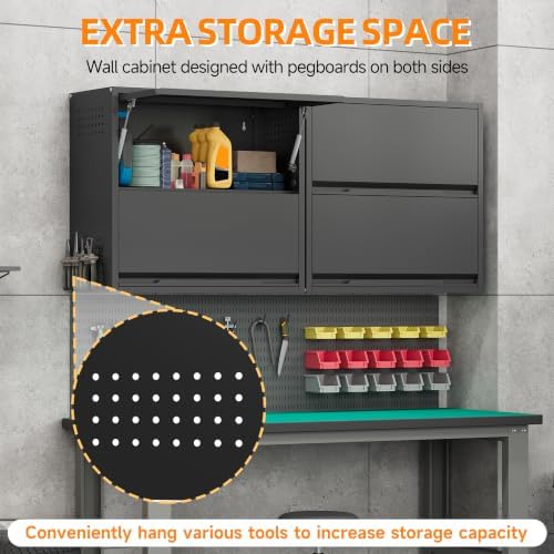 Garage Wall Cabinet, 25.6" H Metal Wall Cabinet with 2 Up-Flip Door - Image 6