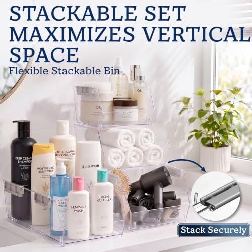 HOMESTEAD Set of 4 Stackable Storage Bins, 2 Large + 2 Small Clear Plastic Organizer Bins, Open Front Design for Kitchen Pantry, Fridge, Cabinet, Bathroom Organization and Snack Storage - Image 6
