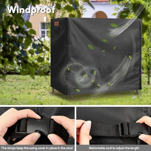Outdoor Swing Covers for Patio Swing 3 Seater, 87" L X 49" D X 67" H, 3 Seat Swing Cover Waterproof, Porch Patio Swing Canopy Cover, Windproof UV Resistant All Weather Protector - Black - Image 6