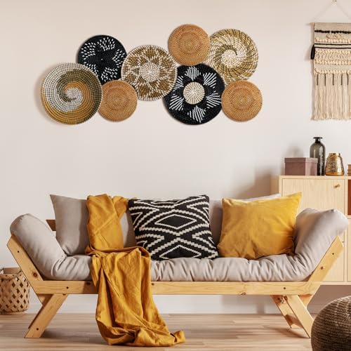 Xuhal 8 Pcs Boho Wall Basket Decor Decorative Bulrush Woven Basket Wall Decor Rustic Farmhouse Hanging Baskets for Kitchen Rustic Home Summer Decorations(Vintage) - Image 5