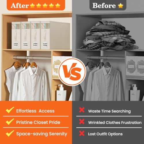 WOWBOX Sheet Organizers and Storage,Closet Bed Sheet Organizer Under Bed Storage and Organization with Label Cards & Clear Window for Bedding Sheets,Duvet Covers,Blankets (8 Pack，Beige) - Image 7