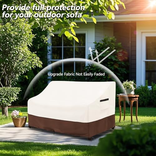 Outdoor Couch Cover,100% Waterproof 2-Seater Outdoor Loveseat/Bench Cover,Patio Furniture Covers,58" Wx 32" Dx 32" H,Beige&Brown - Image 4