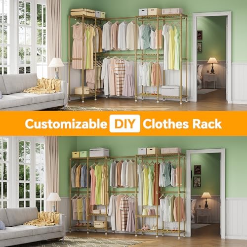 Higeego H5 Pro Heavy Duty Clothes Rack, Freestanding Clothing Rack, Gold - Image 4