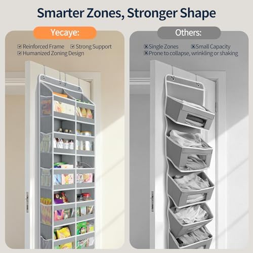 Yecaye 5-Tier Over The Door Organizer Dual-Column, 80lbs Load Over the Door Storage of 10 Compartments, Heavy Duty Door Organizer Hanging for Bedroom Closet Nursery Bathroom Pantry, Gray, 2 Pack - Image 4