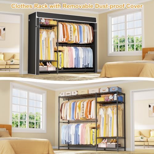ULIFHOME Clothes Rack with Cover Covered Clothing Racks for Hanging Clothes - Image 6