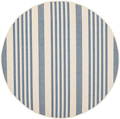 SAFAVIEH Washable Rug Outdoor Courtyard Collection - 5'3" Round, Beige & Blue, Non-Shedding & Easy Cleaning, Ideal for Patio, Backyard, Mudroom (CY6062-233) - Image 3