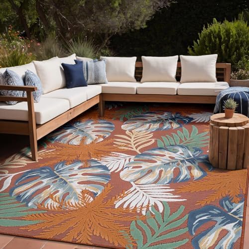 Luul Home Floral Indoor Outdoor Rugs 6x9 Large Area Rug for Living Room, Patio Decor, Kitchen, and Entryway Rug, Washable Stain Resistant Outside Carpet Orange 6 x 9 - Image 6