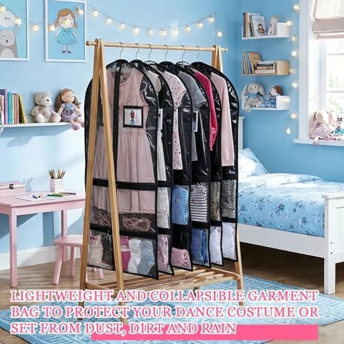 Nuenen 6pcs Garment Bags for Dance Costume Clothing Bags Hanging Clothes Clear Dance Garment Carrier for Dancers with 5 Zipper Pockets Closet Hanging Clothes Cover (Black,40 Inch) - Image 6