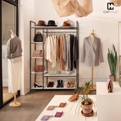 CAPHAUS 979lbs Capacity Garment Rack for Hanging Clothes, Heavy Duty Open Wardrobe w/Hanging Rods & Fabric Drawers, Free Standing Closet Organizer, Metal Closet Rack w/White Wooden Shelves - Image 7