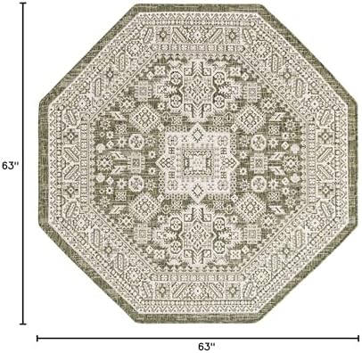 Rugs.com - Outdoor Aztec Rug – 5 Ft Octagon Green Indoor/Outdoor Rug – Weather-Resistant Flatweave for Patios, Decks, and Porches - Image 2