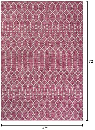Eyely Moroccan Woven Area Rug 4X6 Fuchsia/Light Gray, Indoor Outdoor Rug - Image 2