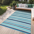 GAOMON 9x12 Large Outdoor Rug Waterproof for Patio Plastic Straw Rug Geometric Stripe Outside Carpet Modern Lines Outdoor Rugs for Deck Trailer Beach, Dark Blue/Bright Blue/Light Blue/White by GAOMON