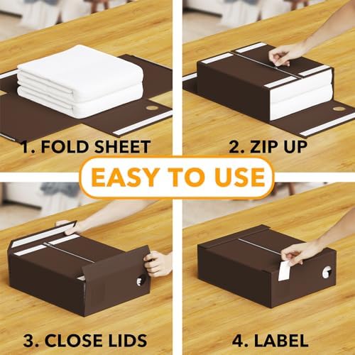 SpaceAid 9 Pack Bed Sheet Organizers and Storage, Foldable Sheet Organizer with Window for Linen Closet, Set Folder Keeper for Queen & King Size Bedding Storage (Brown) - Image 3