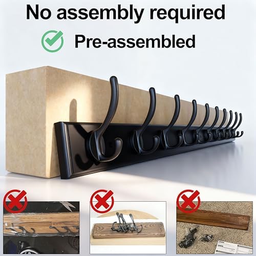 WEBI Coat Rack Wall Mount,38 1/4" Long Coat Hooks Wall Mounted,Bamboo Coat Hanger Wall Hook Rack,Jacket Hanger,10 Hooks for Hanging Coats,Clothes,Hats,Black - Image 4