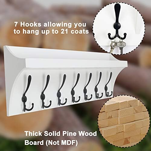 DSEAP Wall Shelf with 7 Tri Hooks, 35' Long Heavy Duty Coat Rack Wall Mount with Hooks Underneath for Entryway, Mudroom, Kitchen, Bathroom, White & Black - Image 5