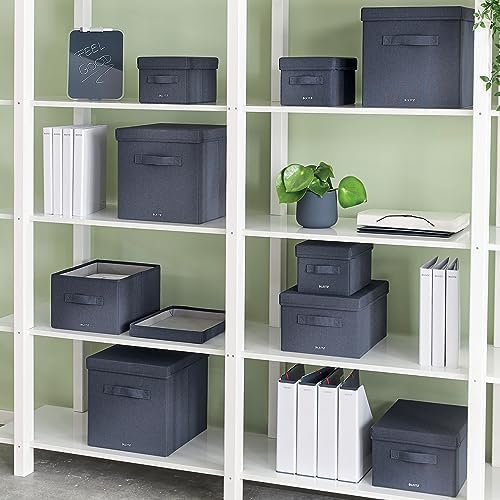 Leitz Fabric Storage Box with Lid, Set of 2 Cube Storage Unit Boxes, Foldable Fabric Ottoman Storage Organiser Box, Velvet Grey, Small, 61460089 - Image 7