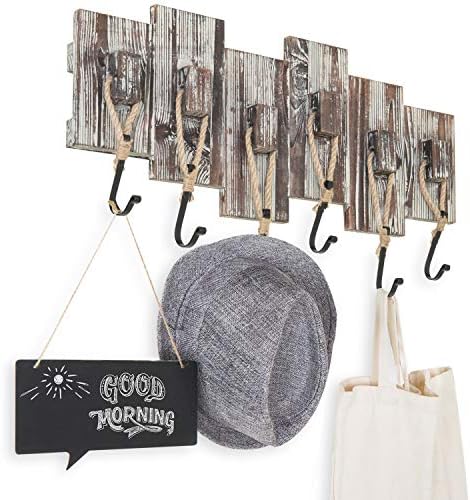 MyGift Rustic Wall Mounted Hat & Coat Rack, Rope Hooks, 6 Hook Storage - Image 2