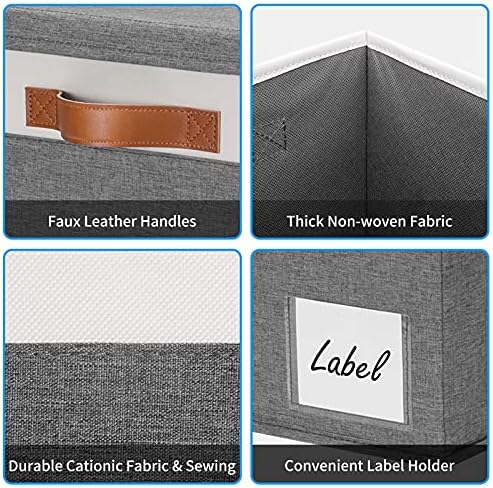 GhvyenntteS Extra Large Storage Bins with Lids, Foldable Fabric Storage Boxes with Lids and Handles, Storage Baskets with Lid and Label for Home Office (3 Pack, Grey, 15.75" x 11.8" x 10.2") - Image 4