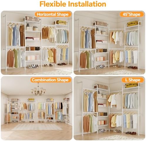 Higeego W4 Wall Mounted Clothes Rack, Industrial Pipe Clothing Rack, White - Image 6