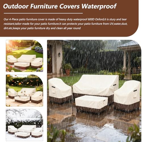 Waterproof Outdoor Patio Furniture Covers 4 Piece Set,XL-Large,Beige - Image 3