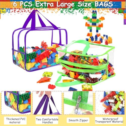 6 Colors Widen X-Large Storage Bags 12.6×9.25×6.9In with Labels, Reusable Clear PVC Board Game Storage, Travel Waterproof Organizer Bags with Zipper for Building Blocks, Puzzle, Stuffed Animals - Image 3