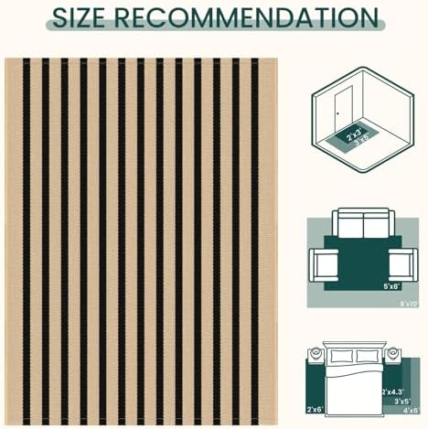 KOZYFLY Brown and Black Rug 5x7 ft Area Rug Woven Washable Striped Rugs - Image 3