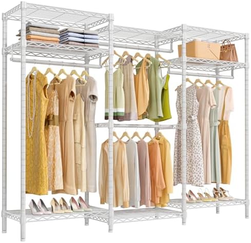 VIPEK V5i Garment Rack Heavy Duty Clothes Rack for Hanging Clothes, Portable Wardrobe Closet Freestanding Clothing Rack with 8 Adjustable Shelves & 4 Hang Rods, 68.9" L x 15.7" W x 76.4" H, White by VIPEK