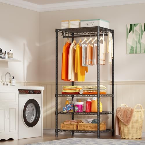 Ulif H4 Mini Portable Closet, 4 Tiers Freestanding Clothing Garment Rack for Small Space, Metal Clothes Wardrobe System for Bedroom, 23.6" W x 14" D x 76.4" H, Load 502 lbs, Black - Image 6