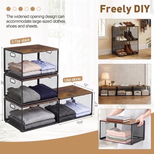 AceOrbit 3 Pcs Stackable Closet Storage Bins 15.6"x12"x8.7" Deep - Image 2
