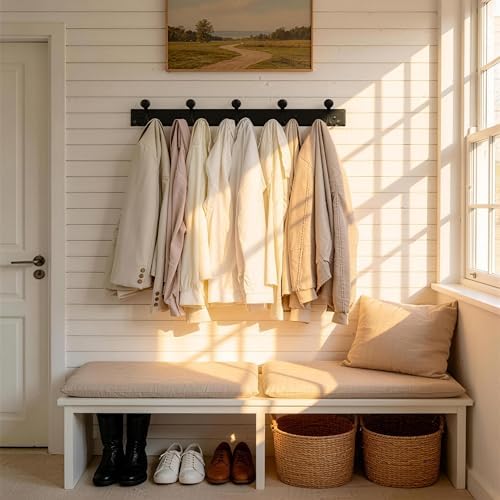 SKOLOO 15 Hooks Wall Mounted Coat Rack, 30 Inch Modern Coat Hanger for Entryway, Bathroom, Garage, Lightweight with 16 Inch Stud Spacing Design, Matte Black(Pack of 2) - Image 2