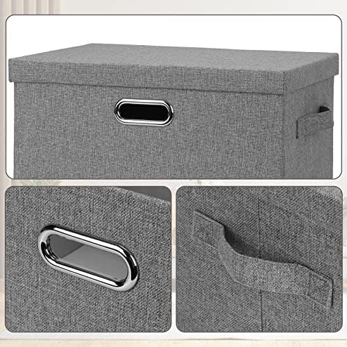 Graciadeco Large 17" 36 Quart Collapsible Stackable Storage Bins with Lids, 3 Packs Grey Linen Fabric Closet Boxes with Lids, Storage Cube Baskets Container Organizers for Bedroom Office(17 x12 x11) - Image 6