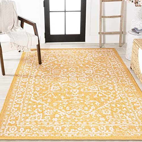 Eyely Filigree Weave Square Rug 5X5 Cream/Orange, Indoor Outdoor Rug - Image 4