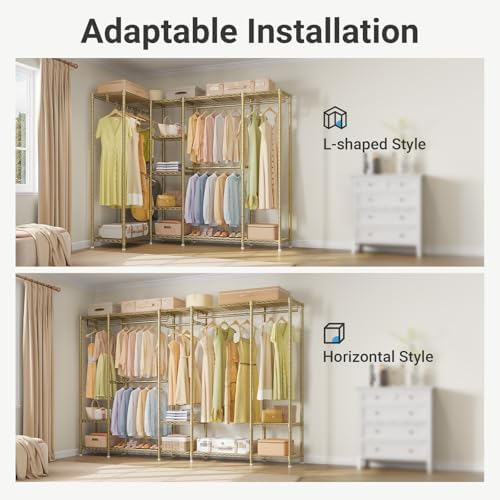 VIPEK V50 Modern Clothing Rack with Adjustable Shelves, Gold - Image 2
