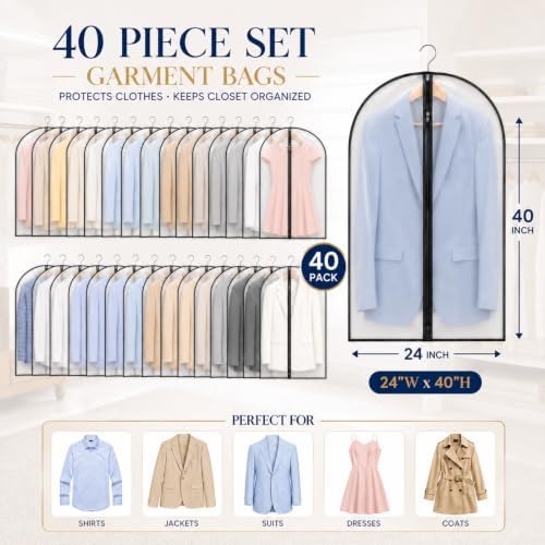 Amylove 40 Pcs 40" Suit Garment Bags for Closet Storage and Travel - Image 2