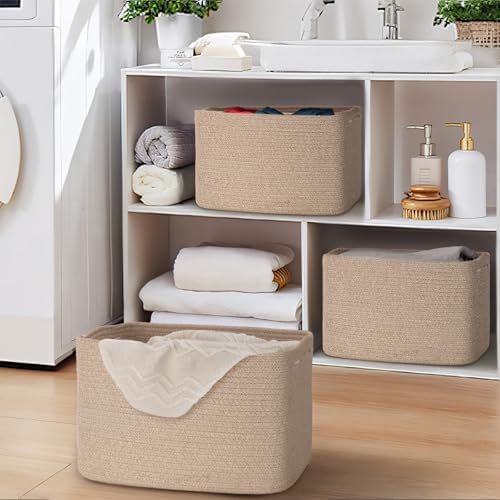 Baskets for Organizing,Storage Baskets,3 Pack Baskets for Shelfves,15"×10"×9" Woven Brown Basket,toy storage bins,bins for organization - Image 2