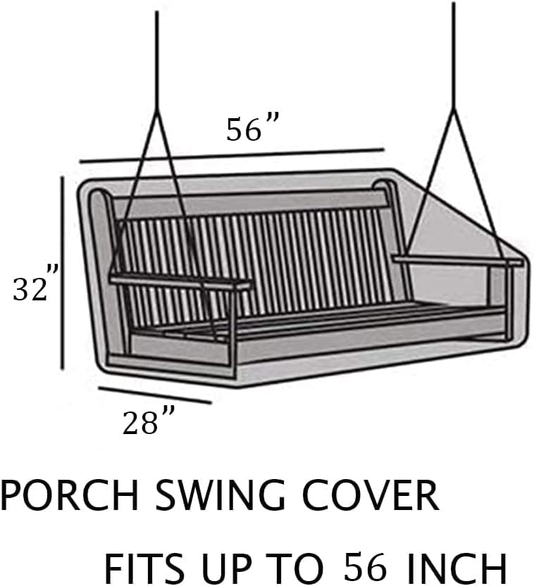 Porch Swing Cover 56Inch Waterproof 600D Oxford Hanging Outdoor Swing Cover Garden Hammock Patio Furniture Covers (Black, 56x28x(32-24) Inch) - Image 2