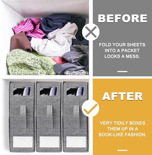 4 Pack Foldable Sheet Organizers for Linen Closet - Twin/Full Size Duvet Cover Set, Grey - Image 4