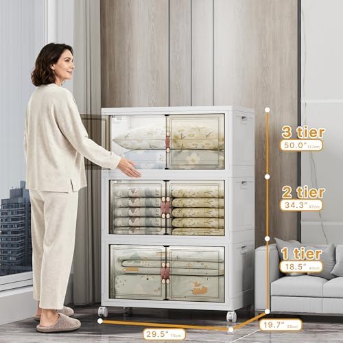 UAMFURI 504QT Lockable Plastic Storage Bins, 3 Pack Collapsible Cabinets - Image 2
