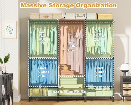 ULIFHOME E14C Heavy Duty Closet Organizer System，Freestanding Clothing Racks for Hanging Clothes，Adjustable Garment Rack 58" W × 16" D × 77" H Hold 860 lbs，Black Rack with Black Dustproof Cover - Image 3