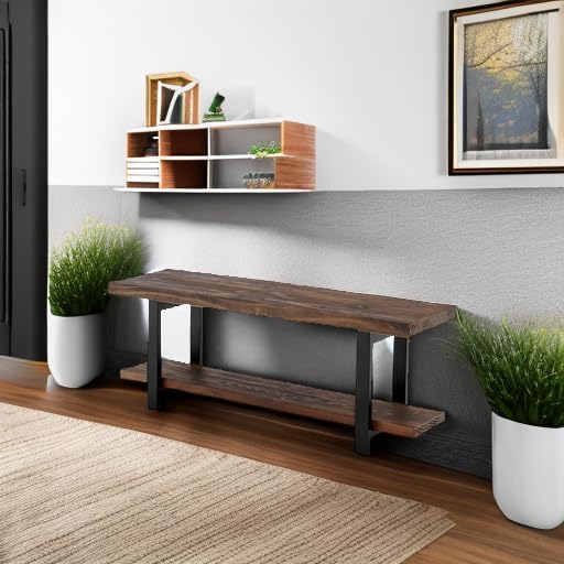 Pomona Solid Wood Entryway Bench with Shoe Rack, Rustic Brown, 48 Inch - Image 5
