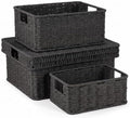 Wicker Storage Basket with Lid for Shelves, 3-Basket Set, Black by GANLUX