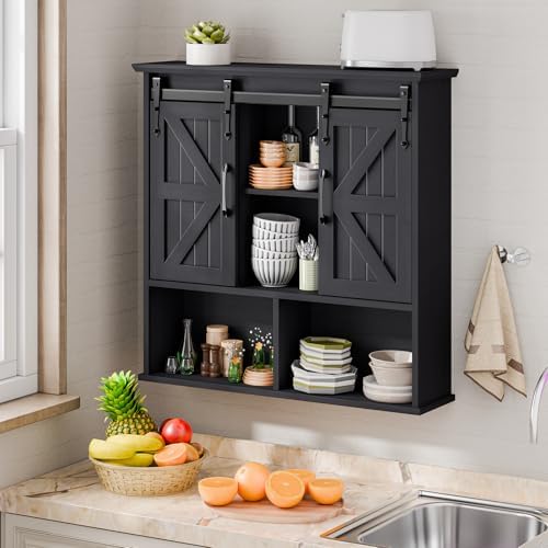 Vabches Bathroom Wall Cabinet, Farmhouse Medicine Cabinet, Black - Image 3
