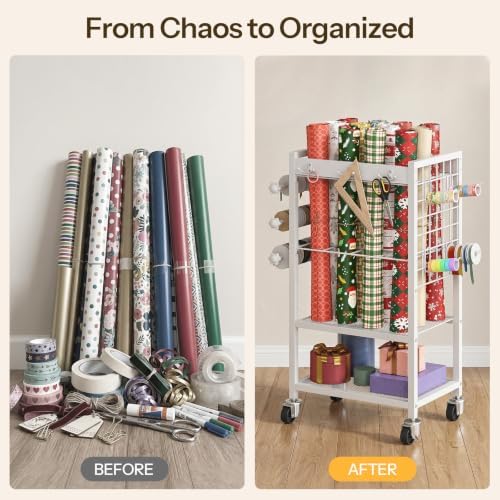 HOOBRO Wrapping Paper Storage Cart, Rolling Craft Storage Cart with Wheels - Image 6