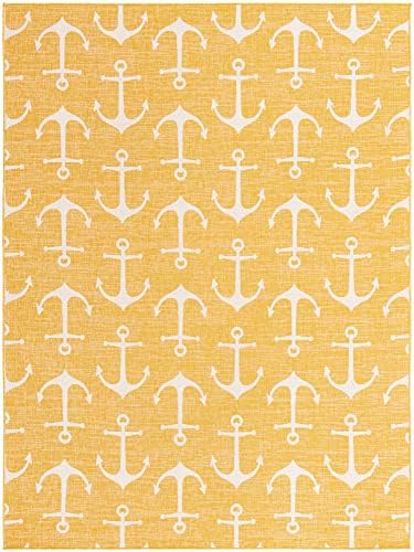 Unique Loom Outdoor Coastal Collection Area Rug - Ahoy (9' x 12' 2" Rectangle, Yellow) - Image 3