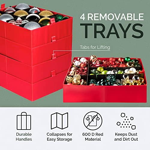 Christmas Extra Large Ornament Storage Container - Box Stores Up to 48 – 6” Ornaments – With 4 Individual Trays -Heavy Duty 600D Tear Resistant Material, Zippered, Adjustable Dividers. - Image 3