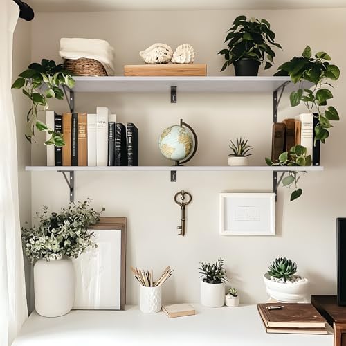 Kaboon 55 inch Long 10 inch Deep Floating Shelves for Wall Set of 2, Large Open Shelves Wall Mounted, Space Saving Home and Commercial Use, White Rock - Image 2